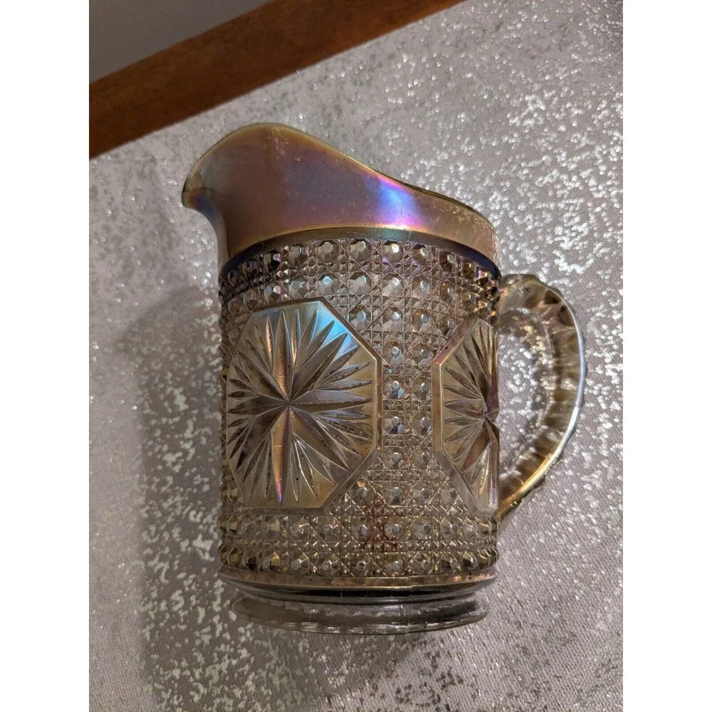 Imperial Glass Ohio Vtg Pitcher Amelia Smoke Carnival Glass 5.5